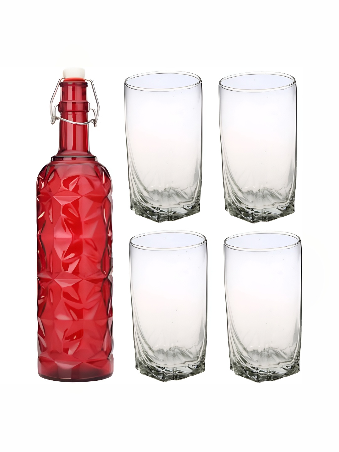 

1ST TIME Red & Transparent 5 Pcs Bottle & Glasses Set