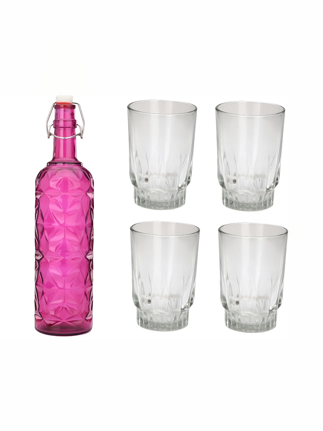 

1ST TIME Pink & Transparent 5 Pieces Textured Bottle & Glasses Set