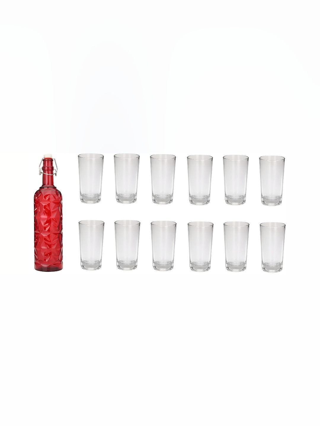 

1ST TIME Pink & Transparent 13 Pieces Bottle & Glasses, Red