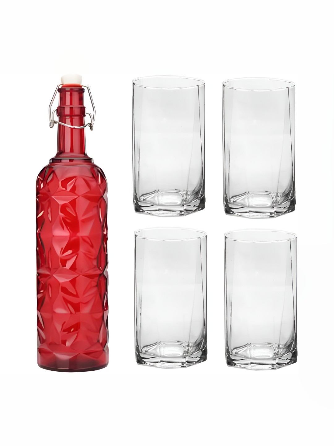 

1ST TIME Red & Transparent 5 Pcs Bottle & Glasses Set