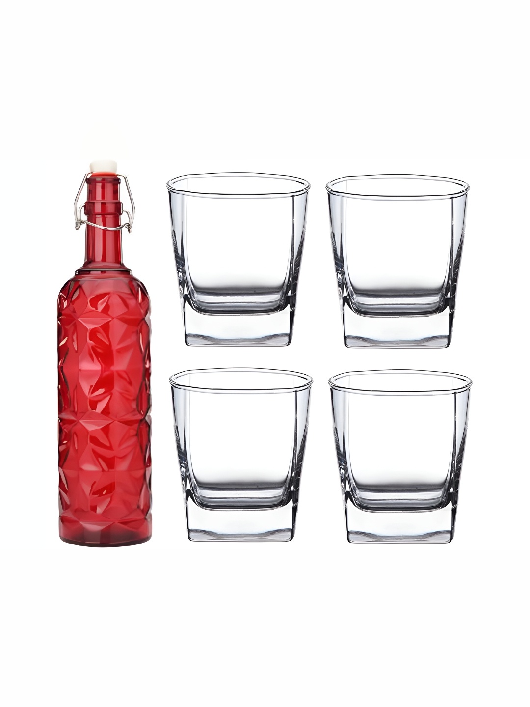 

1ST TIME Red & Transparent 5 Pieces Bottle & Glasses Set