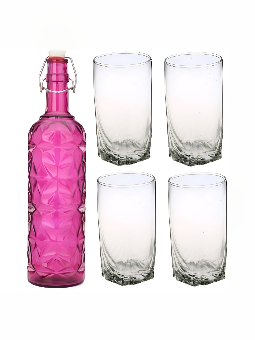 

1ST TIME Pink & Transparent 5 Pieces Textured Glasses & Bottle