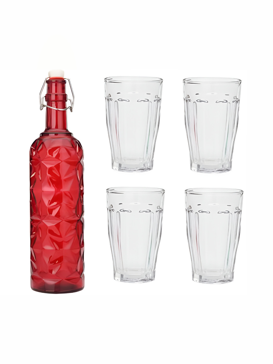 

1ST TIME Red & Transparent 5 Pieces Bottle & Glasses Set