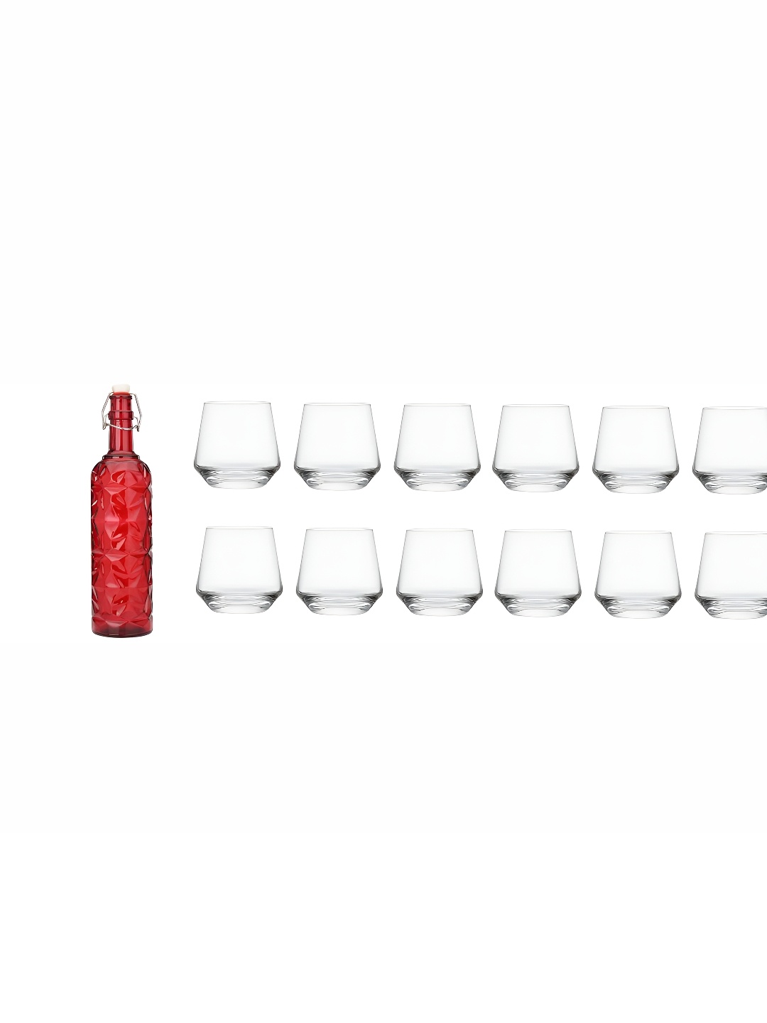 

1ST TIME Red & Transparent 13 Pieces Bottle & Glasses Set