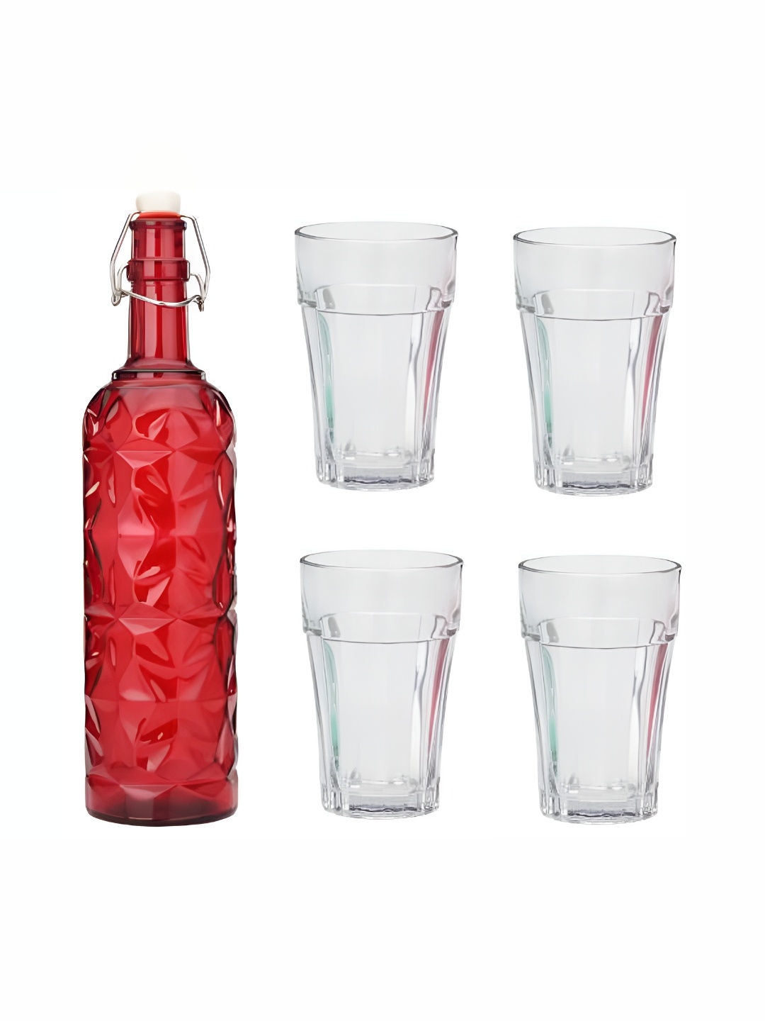 

1ST TIME Red & Transparent 5 Pcs Bottle & Glasses Set