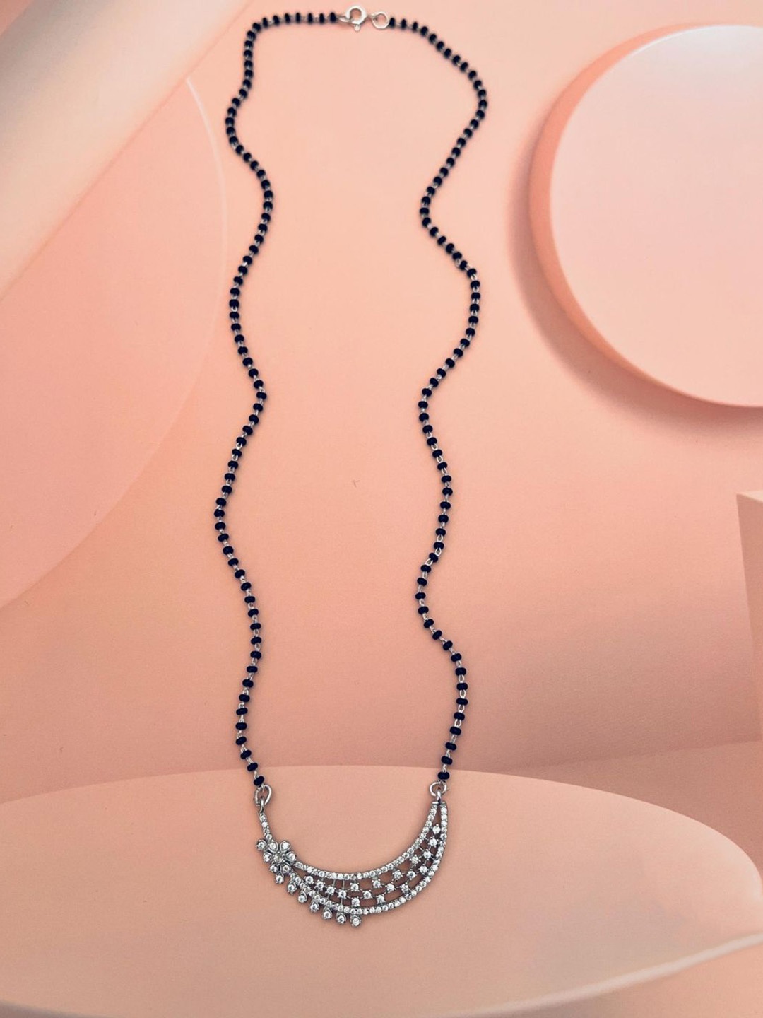 

ABDESIGNS 925 Sterling Silver Beaded American Diamond Mangalsutra