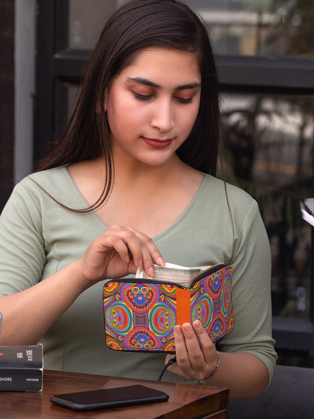 

Kalankit Women Printed Zip Around Wallet, Orange