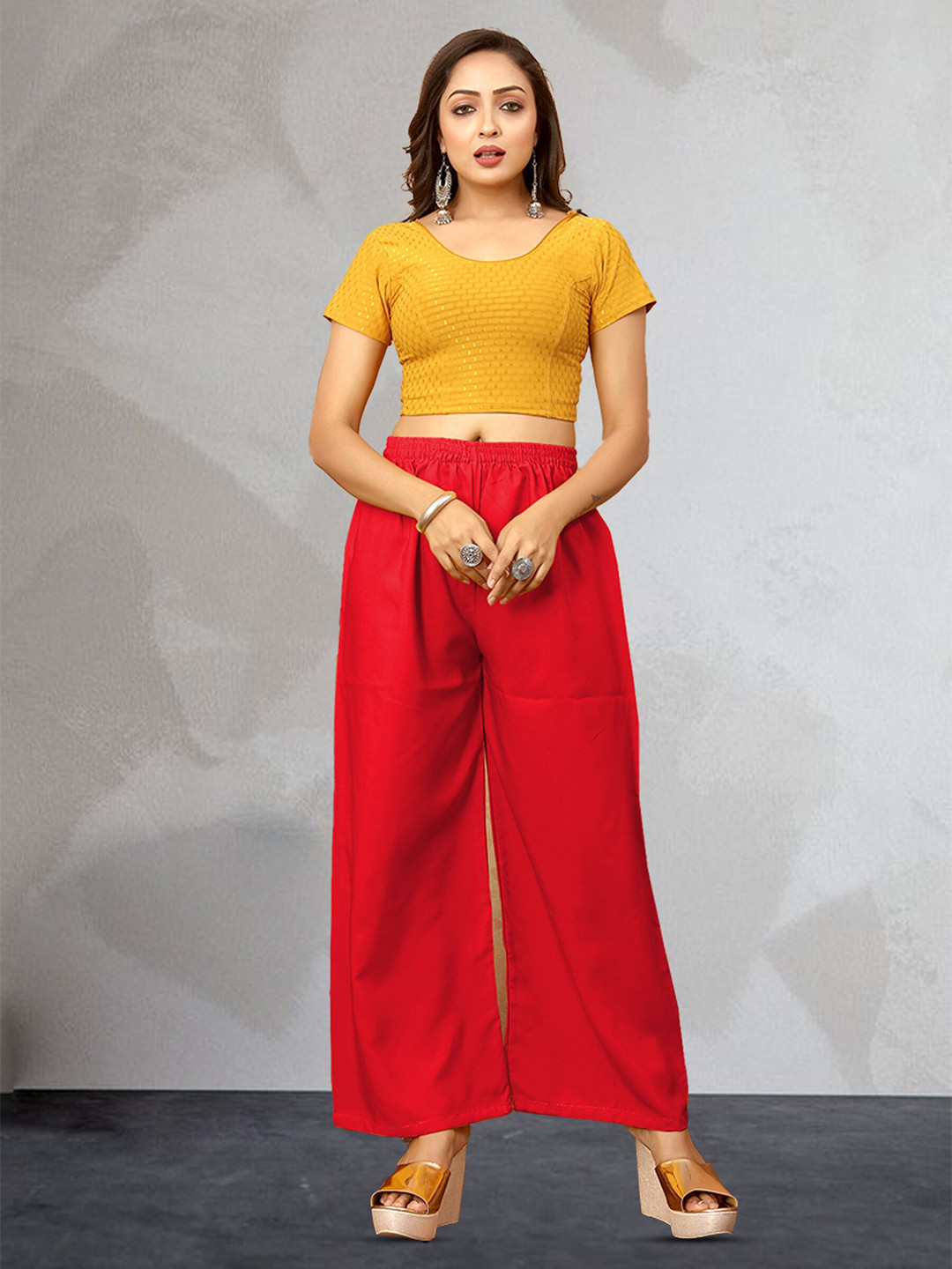 

N N ENTERPRISE Women Crepe Palazzos, Red
