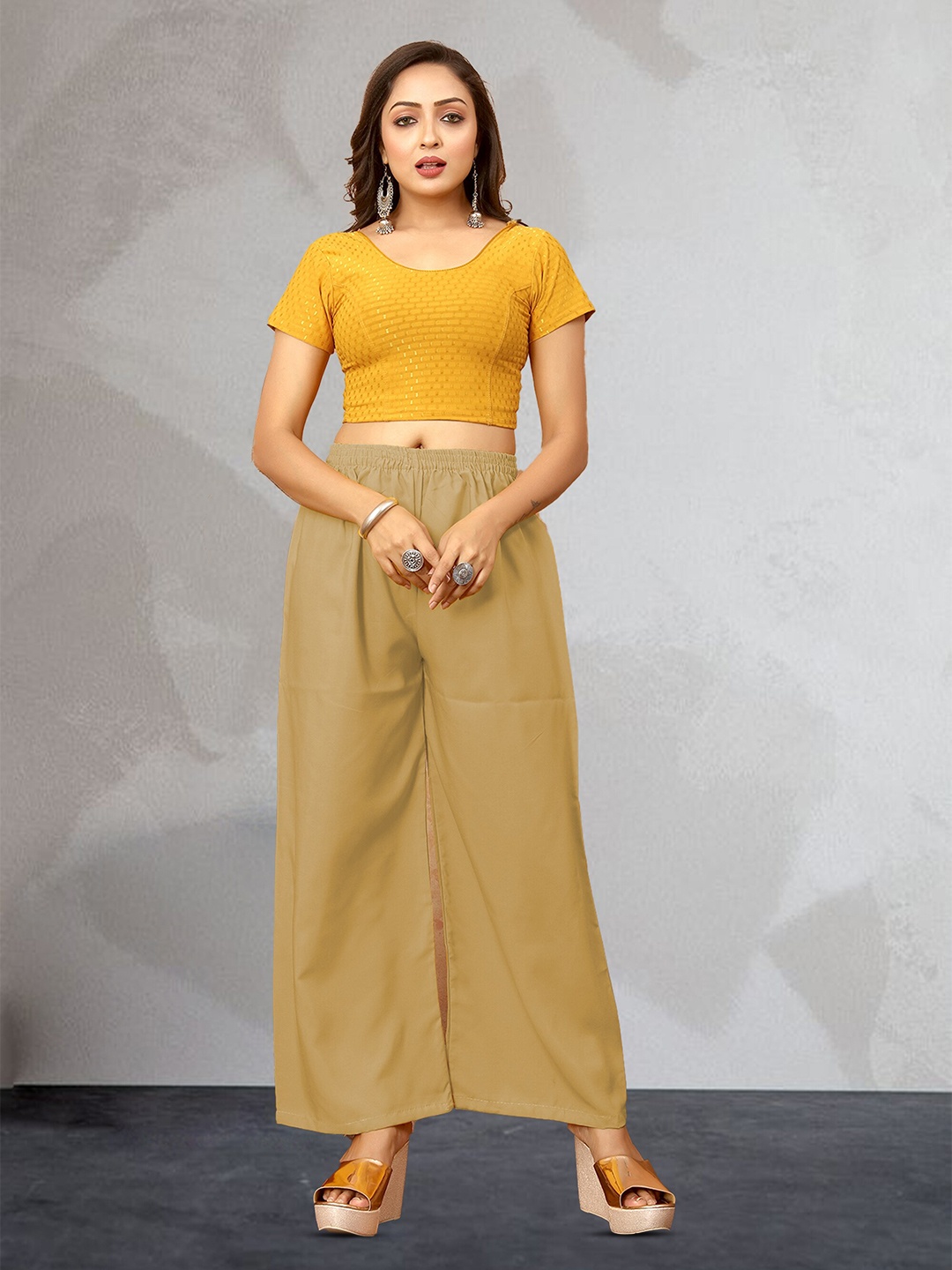 

N N ENTERPRISE Women Crepe Palazzos, Cream