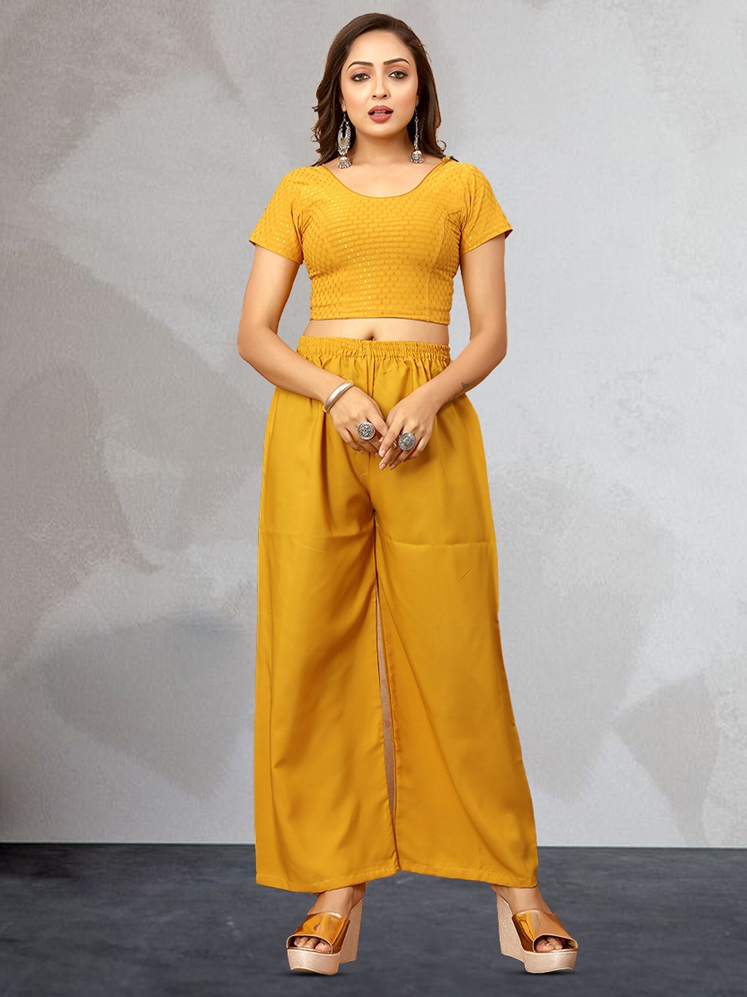 

N N ENTERPRISE Women Crepe Ethnic Palazzos, Yellow