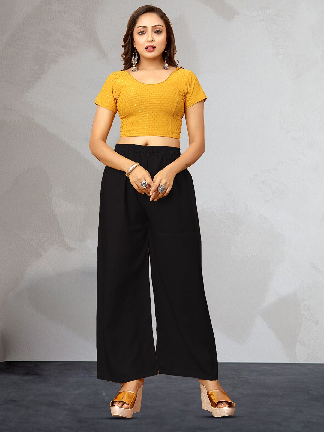 

N N ENTERPRISE Women Crepe Palazzos, Black