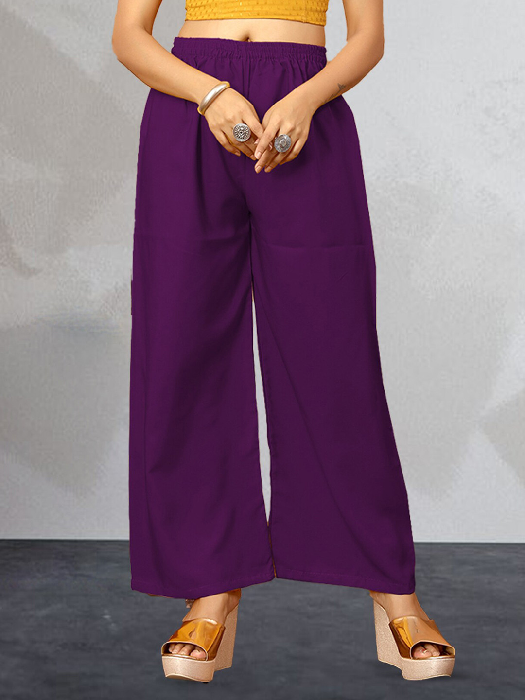 

N N ENTERPRISE Women Crepe Ethnic Palazzos, Purple