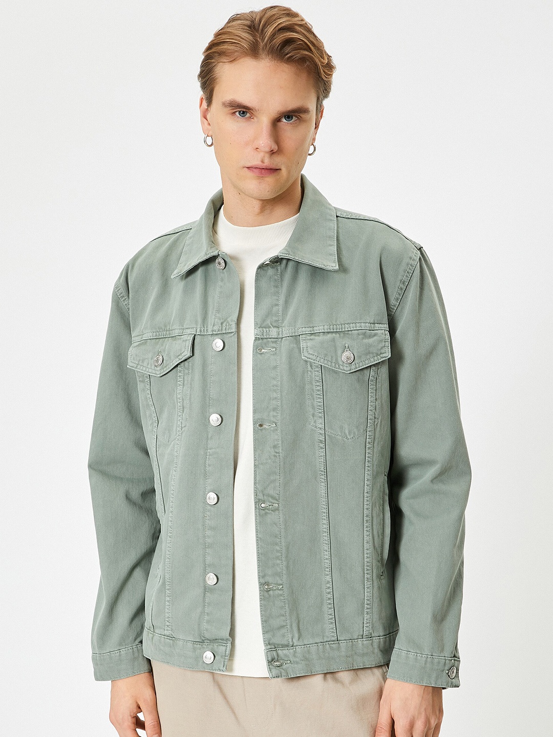 

Koton Spread Collar Long Sleeves Cotton Denim Jacket, Green