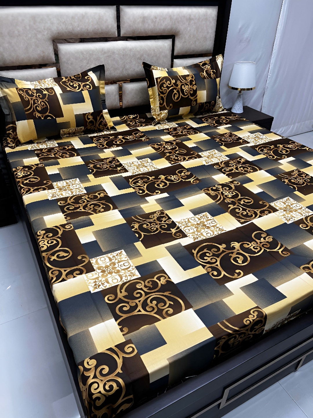 

Pure Decor Brown & Yellow Ethnic Motifs 300 TC King Bedsheet with 2 Pillow Covers