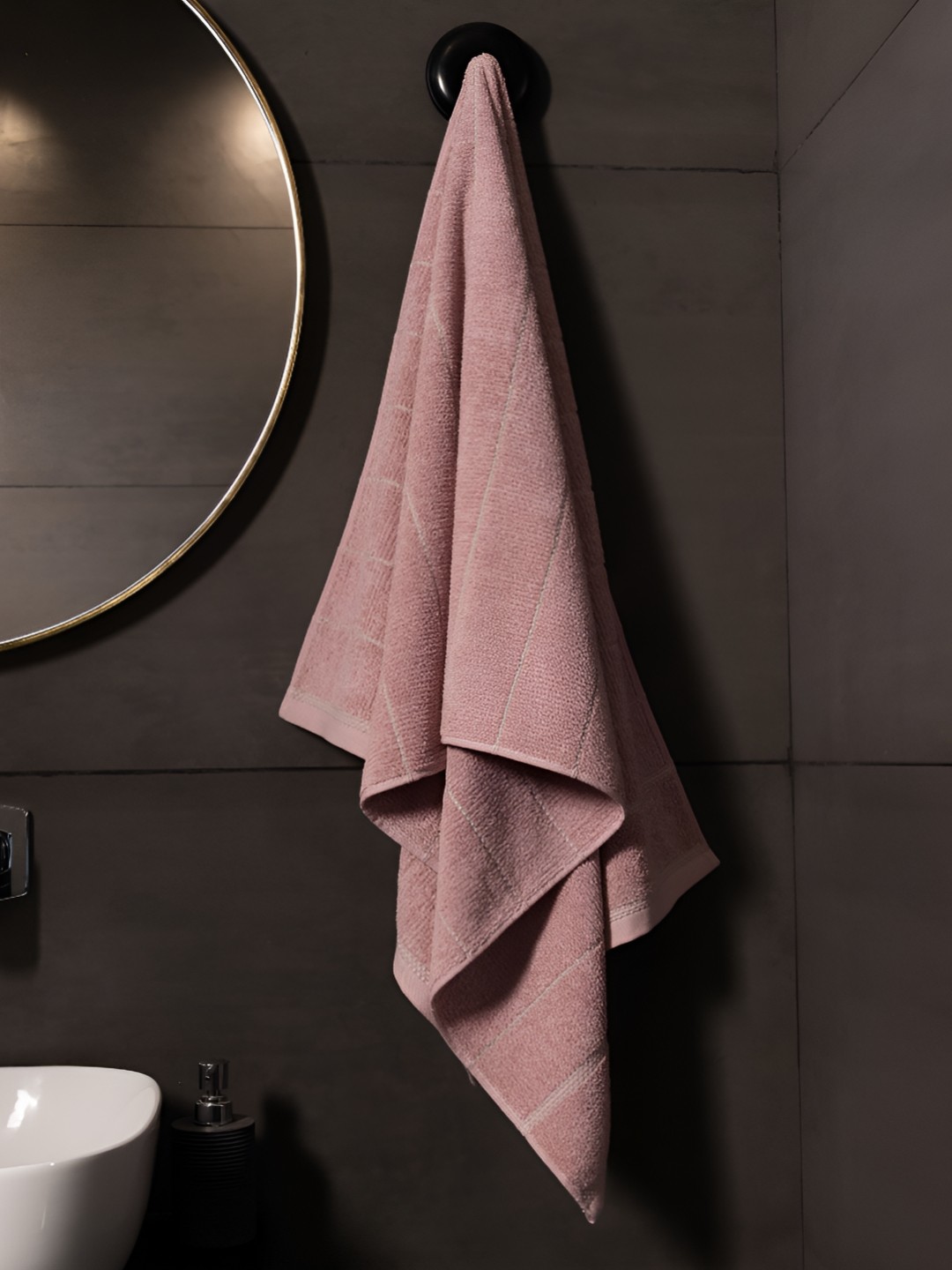

HOUMN Pink & Beige 1 Striped Cotton 600 GSM Bath Towel