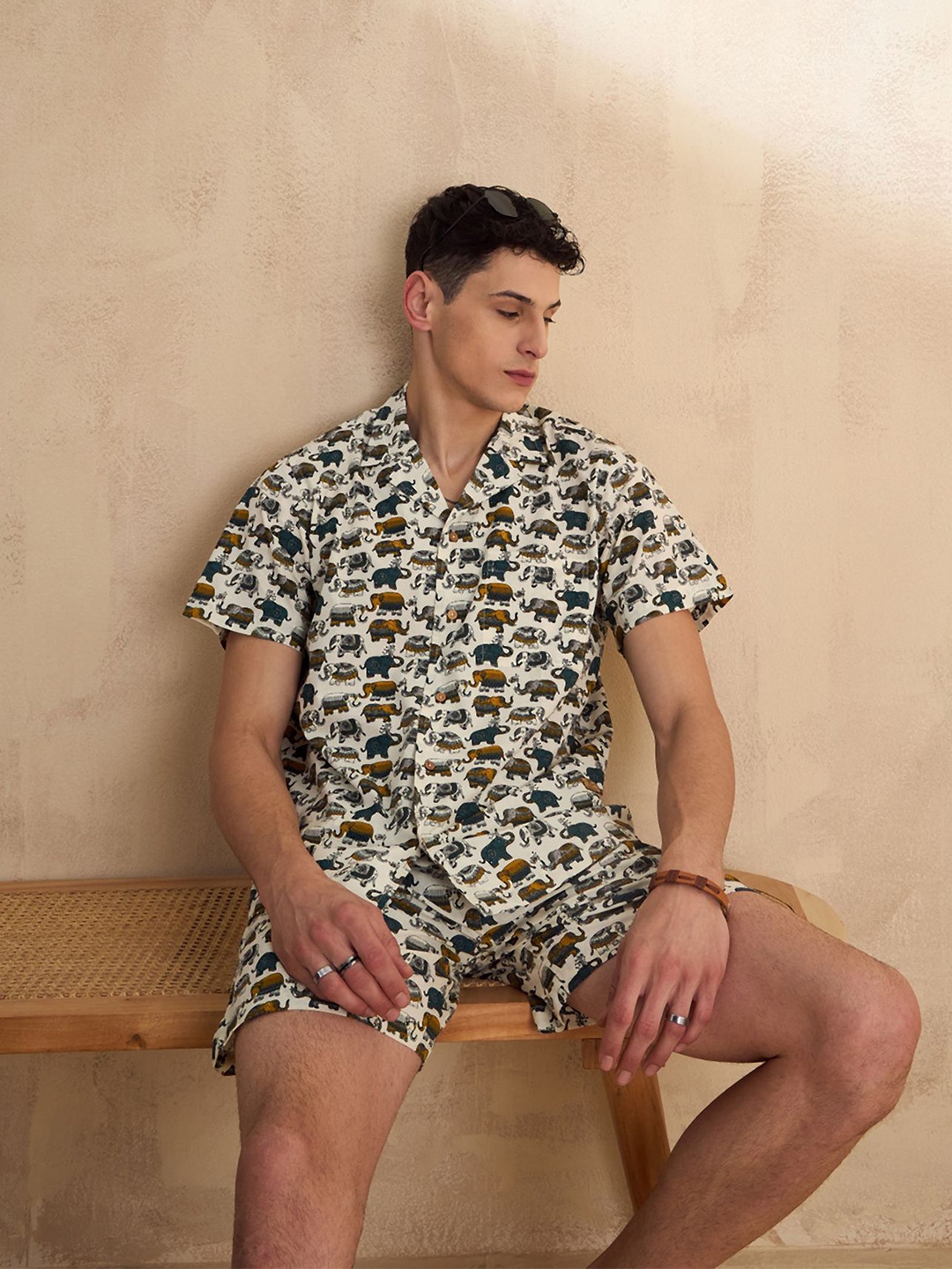 

DENNISON The Vacay Mode Printed Pure Cotton Shirt With Short, Cream