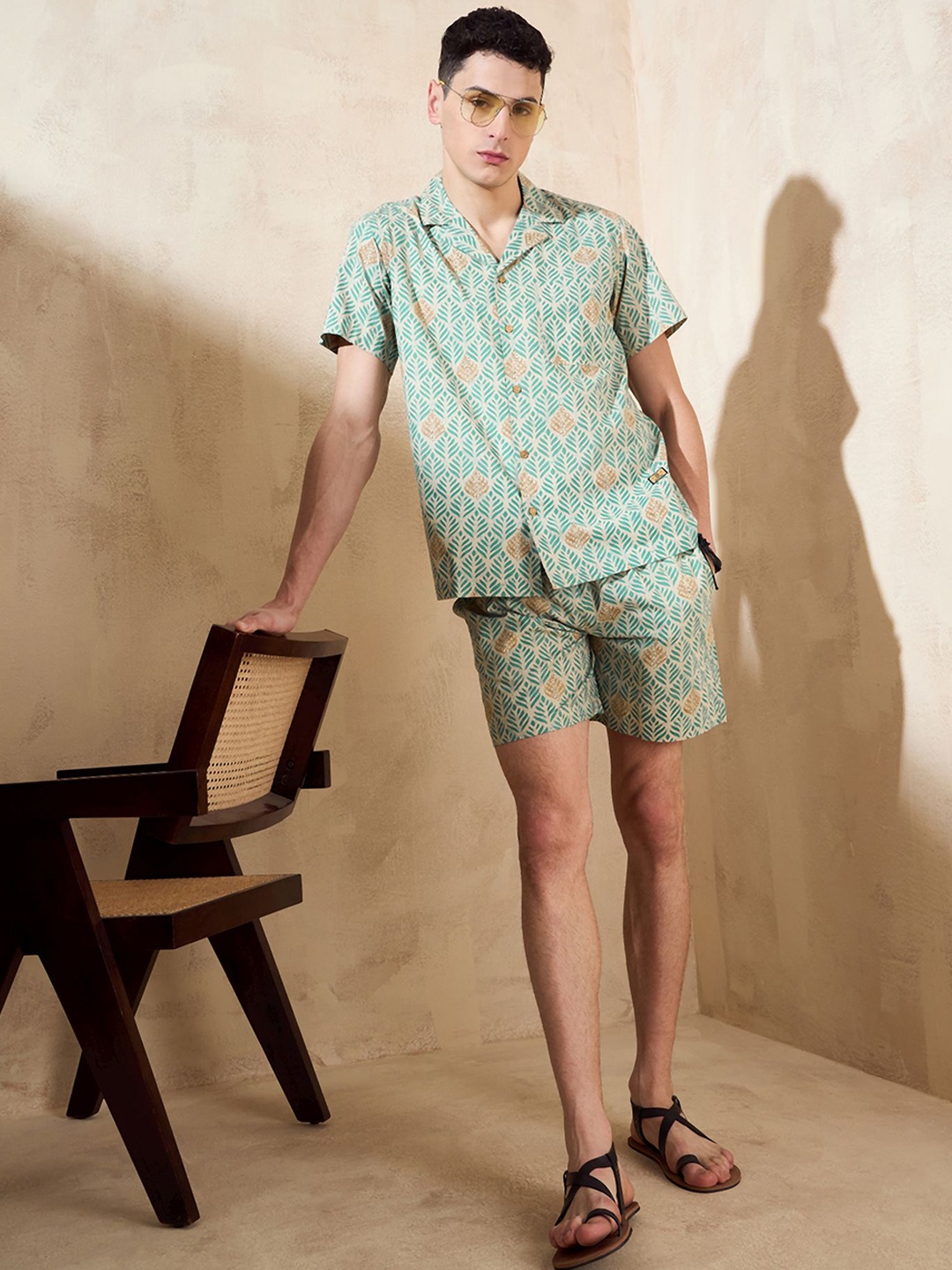 

DENNISON Block Printed Oversized Co Ords Set, Green