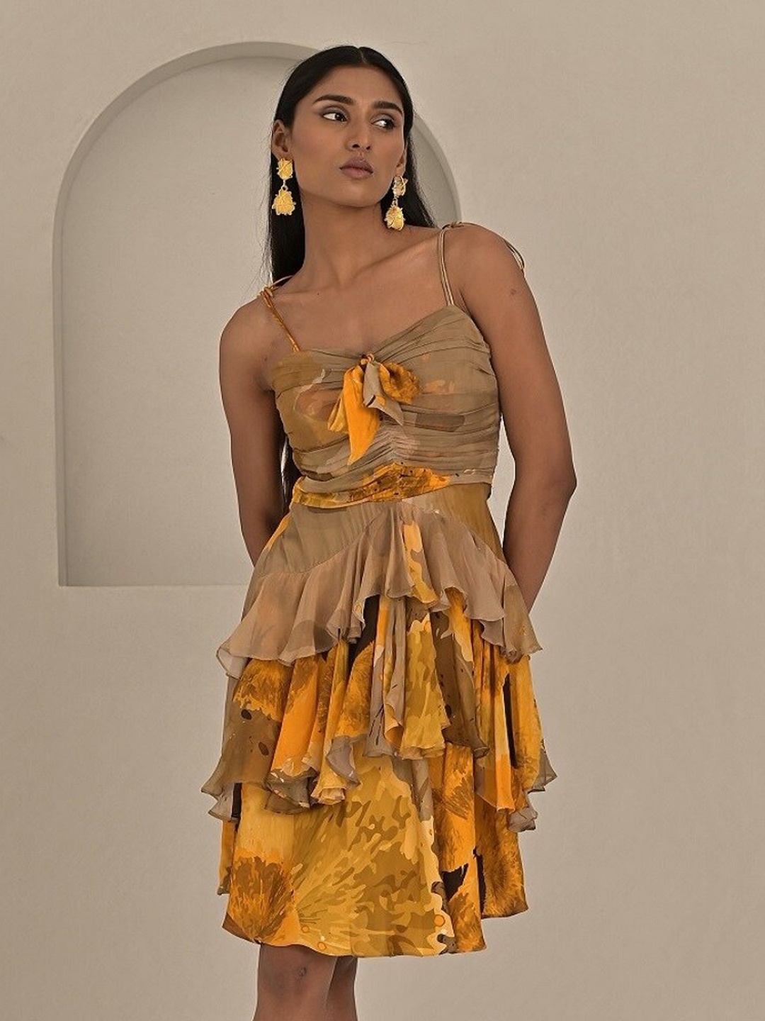 

MISSY Shoulder Straps Satin Sheath Dress, Yellow