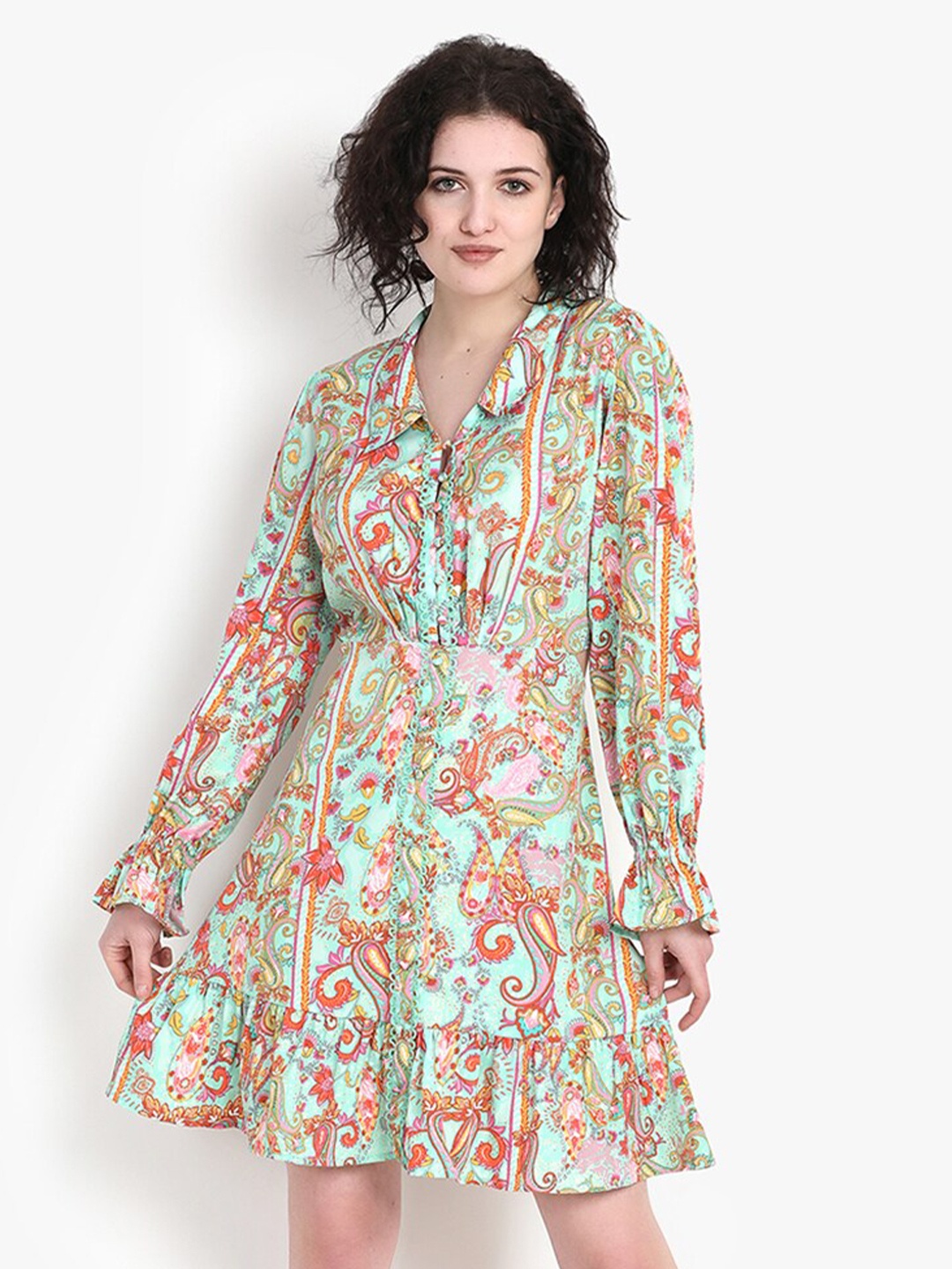 

putsum Floral Printed A-Line Dress, Green