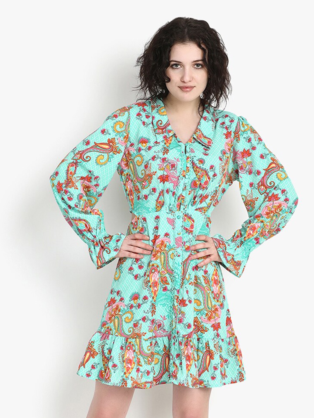 

putsum Floral Print Fit & Flare Dress, Green