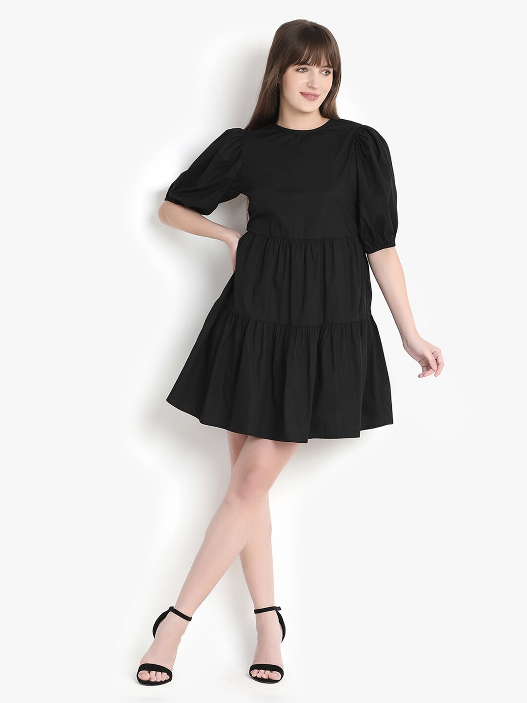 

putsum Puff Sleeve Fit & Flare Dress, Black