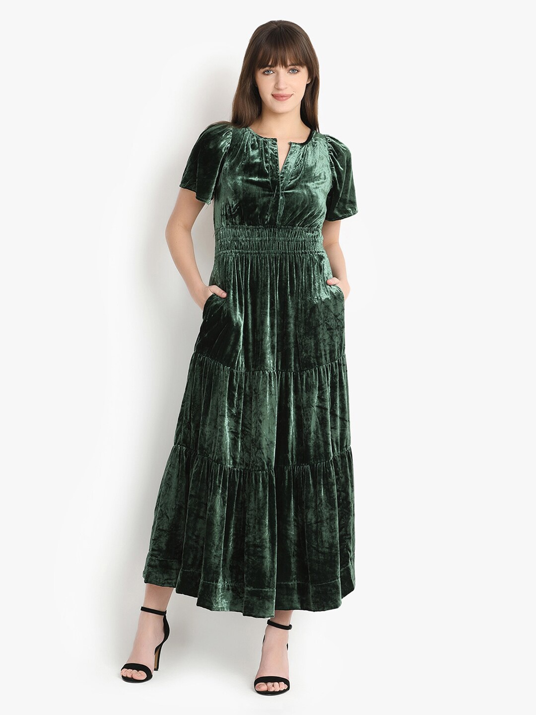 

putsum Print Short Sleeves Fit & Flare Maxi Dress, Green