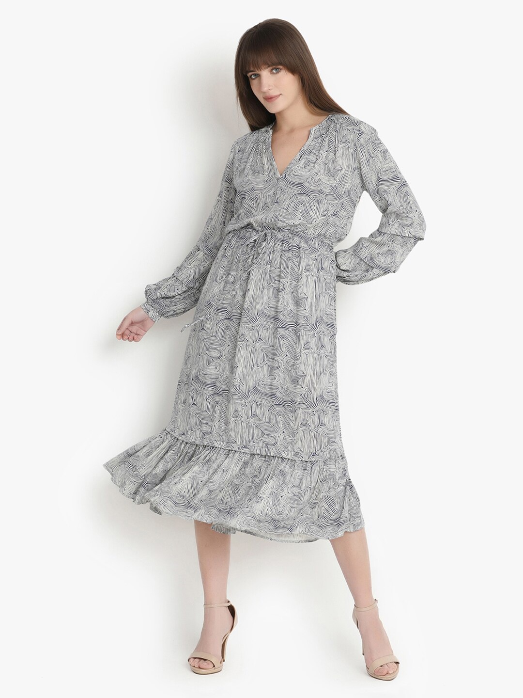 

putsum Floral Print Fit & Flare Midi Dress, White