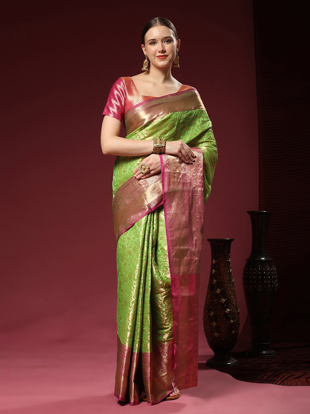 

MARGI DESIGNERS Woven Design Banarasi Saree, Green