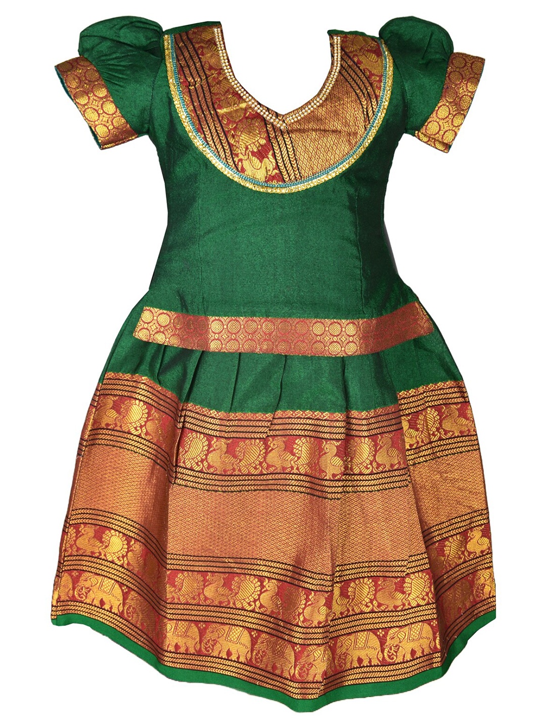 

AMIRTHA FASHION Girls Embellished Thread Work Ready to Wear Lehenga &, Green