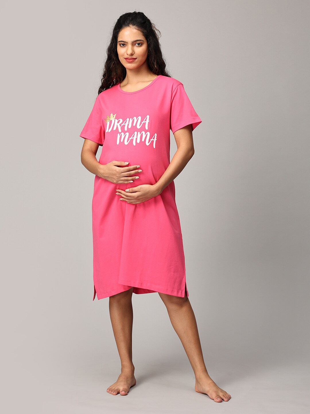 

The Mom Store Printed Maternity Nightdress, Fuchsia