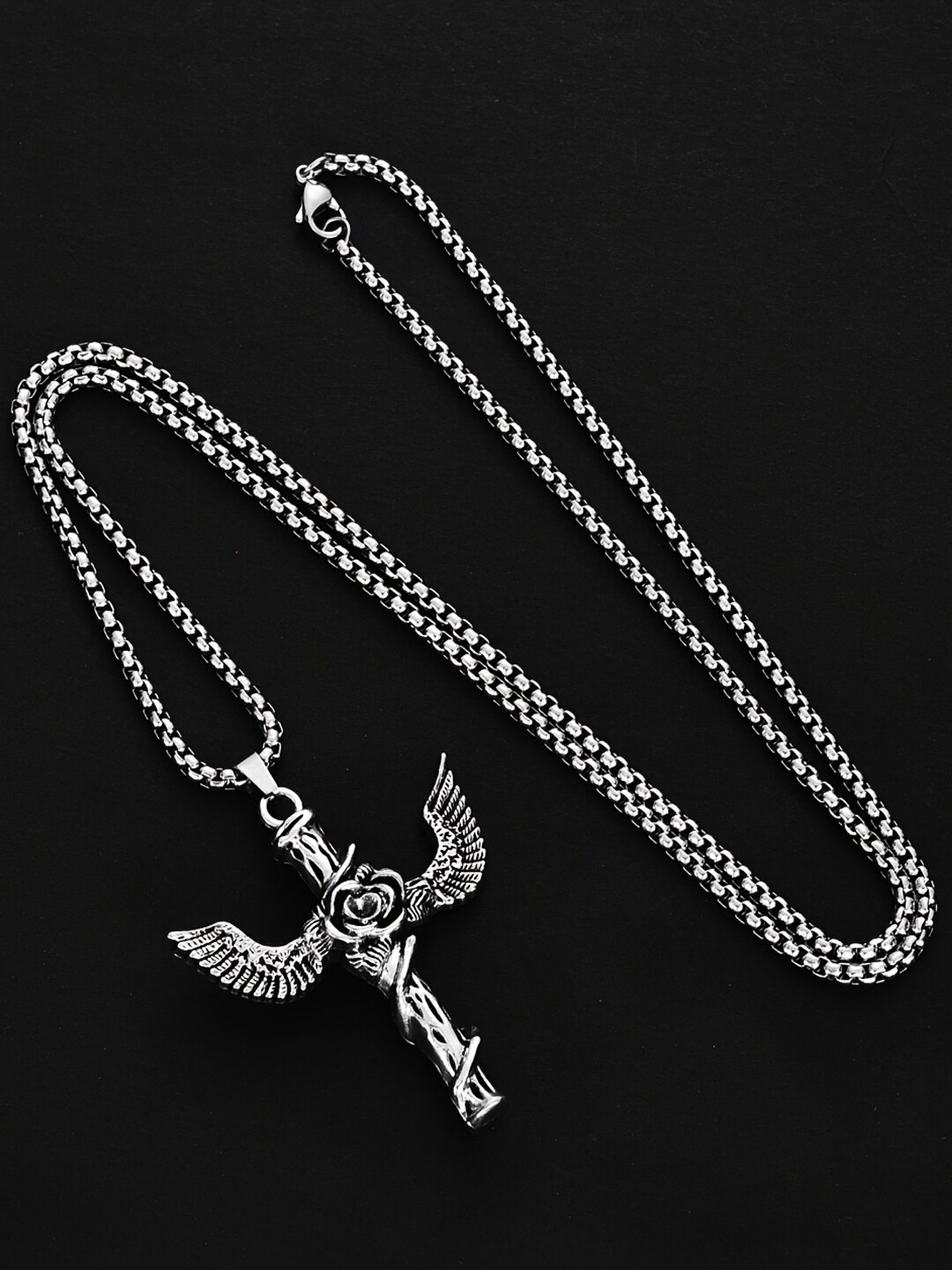 

VAGHBHATT Silver-Plated Cross-Charm Pendant With Chain