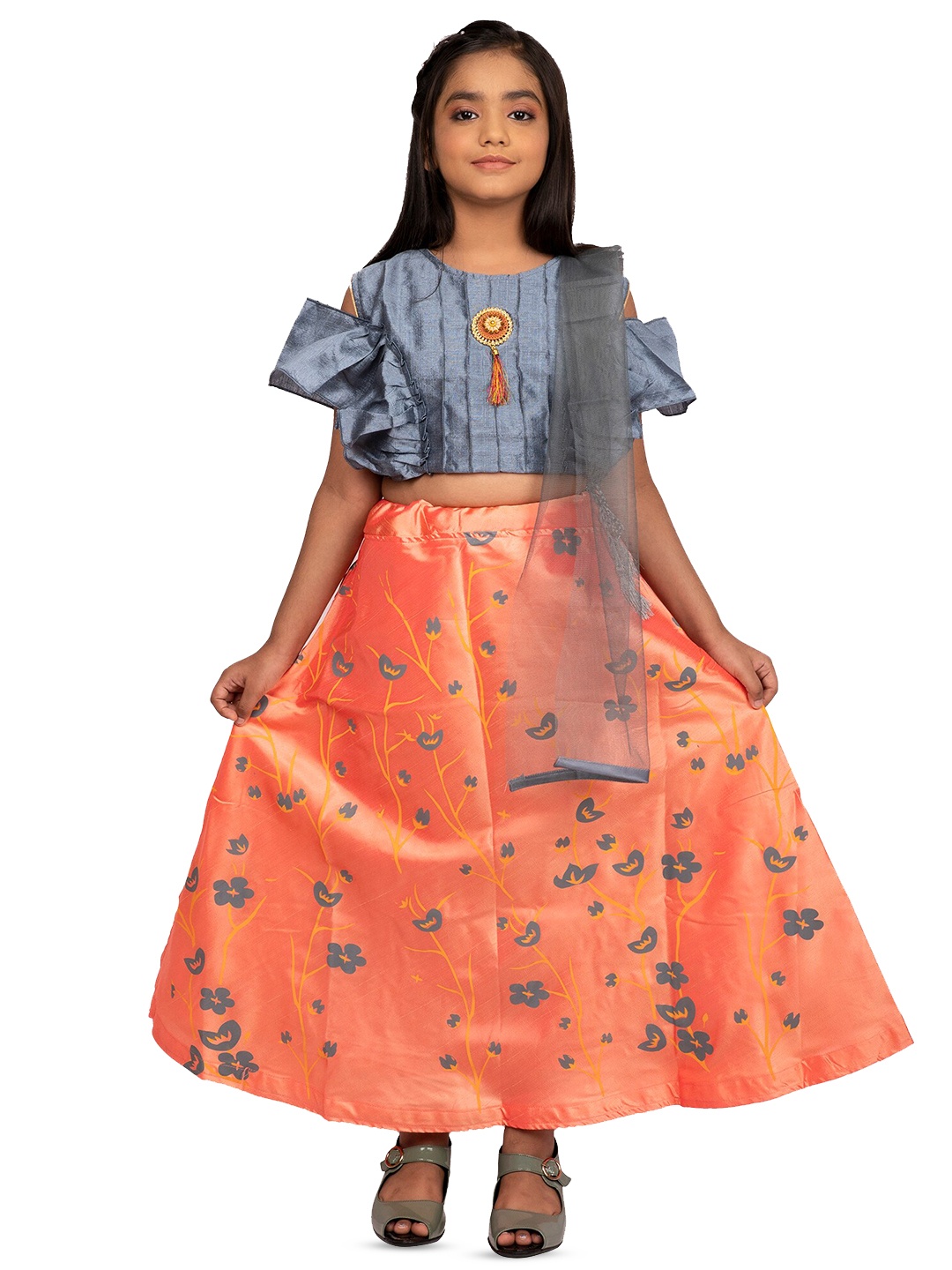 

BAESD Girls Round Neck Embellished Cold-Shoulder Maxi Dress, Peach