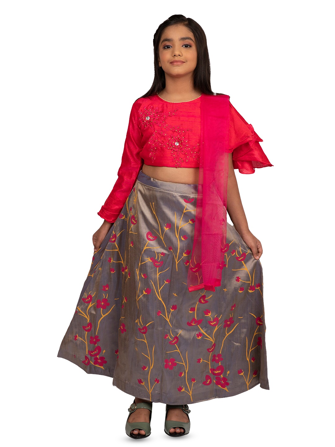 

BAESD Girls Embroidered Ready to Wear Lehenga & Blouse With Dupatta, Pink