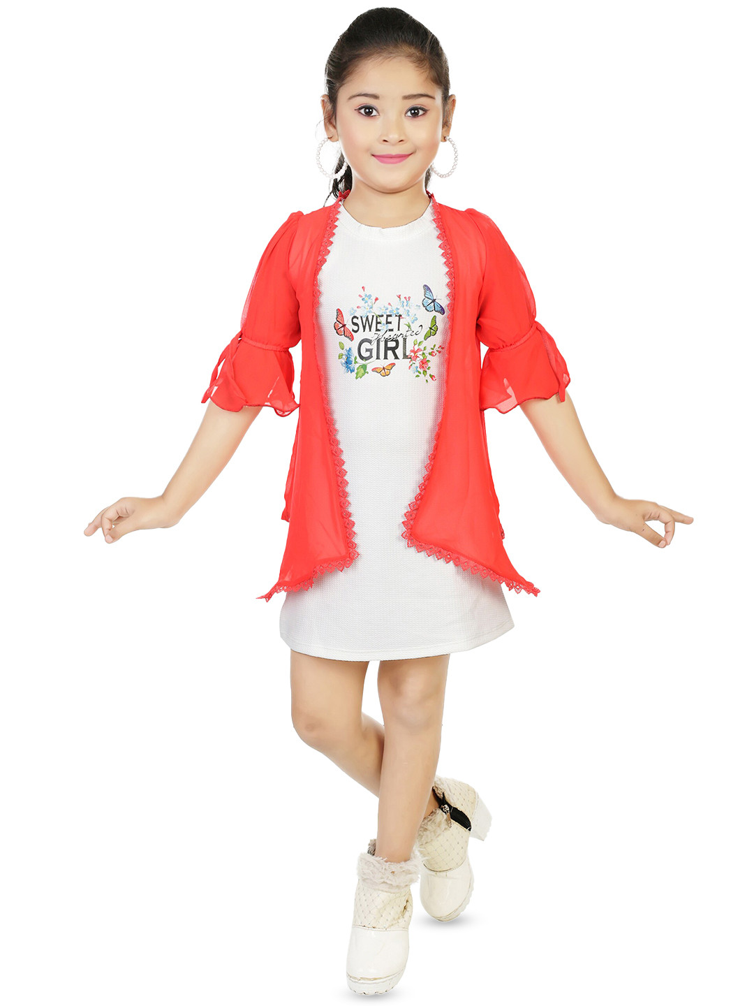 

BAESD Girls Floral Print Bell Sleeve A-Line Dress, Red