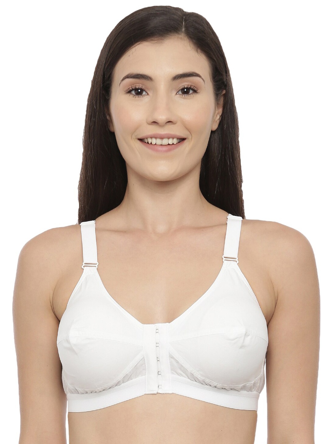 

BLOSSOM Woven Cotton Full Coverage Front Open Bra_MADAMS, White