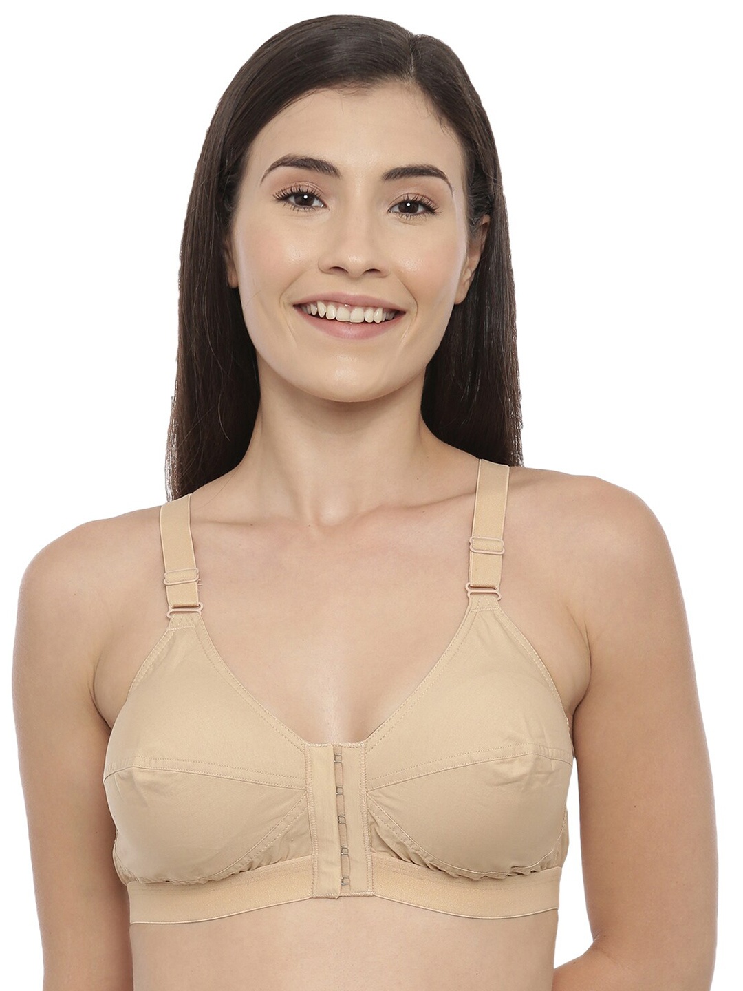 

BLOSSOM Woven Cotton Full Coverage Front Open Bra_MADAMS, Beige