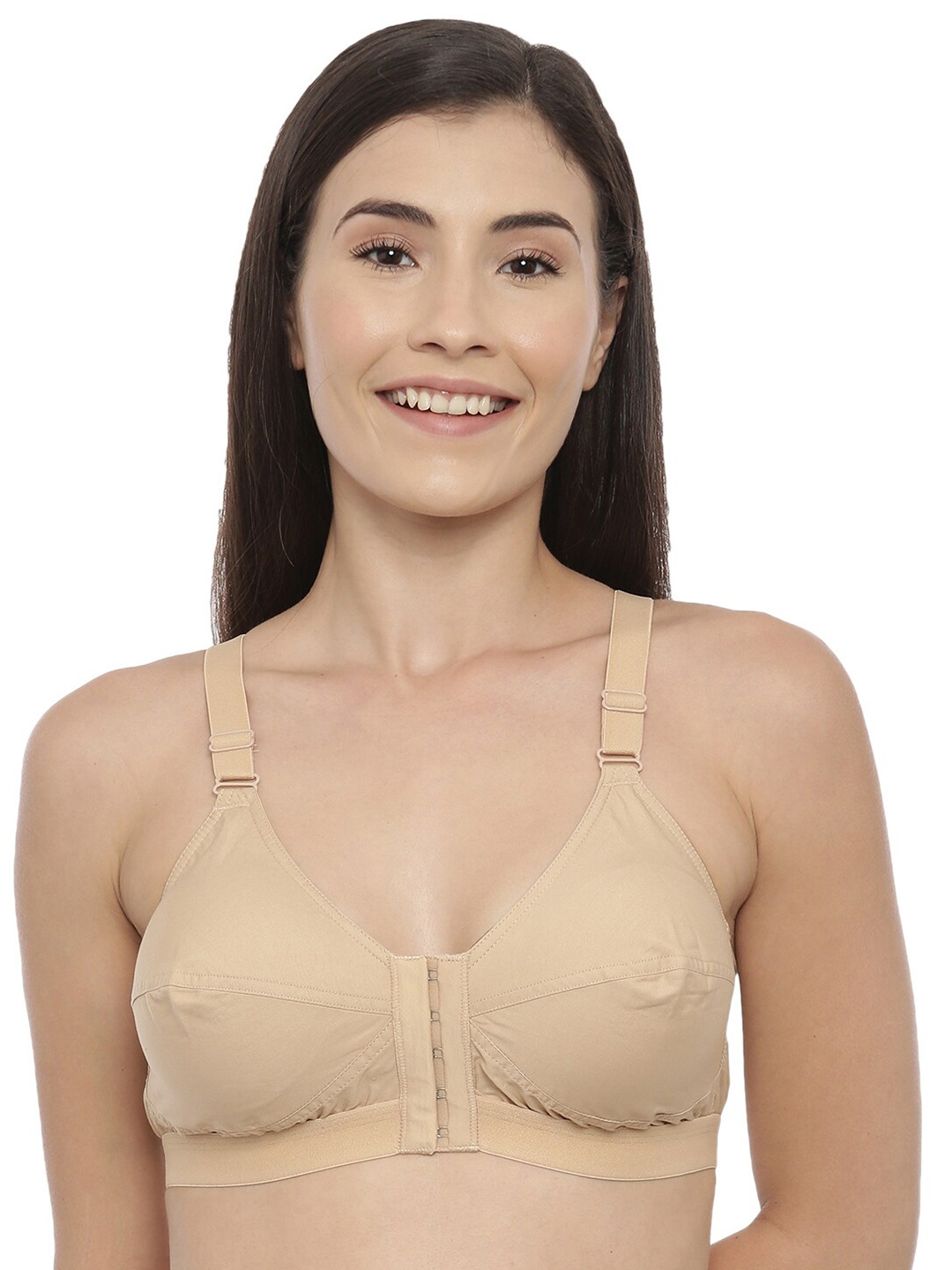 

Blossom Woven Cotton Full Coverage Front Open Bra_Madams, Beige