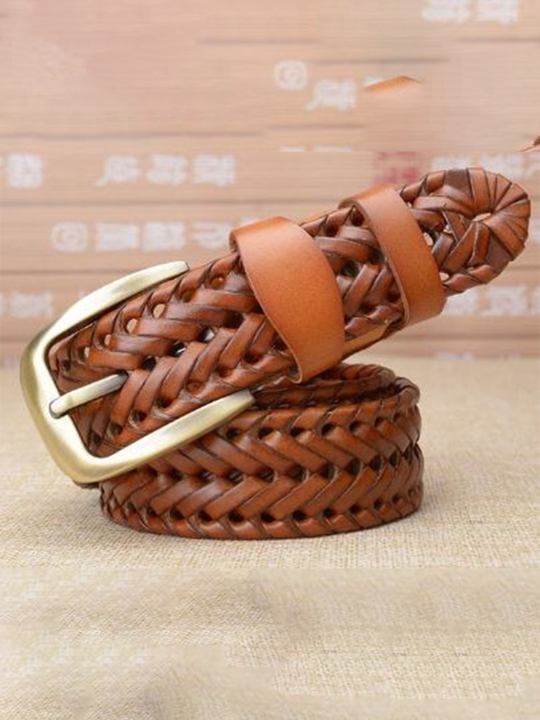 

AXXTTITUDE Men Braided Leather Belt, Tan