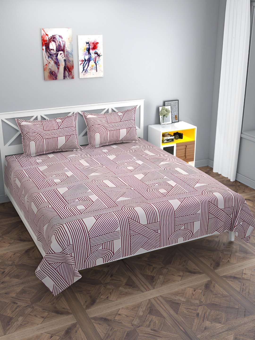 

MULTITEX Maroon & White Striped 250 TC Queen Bedsheet with 2 Pillow Covers