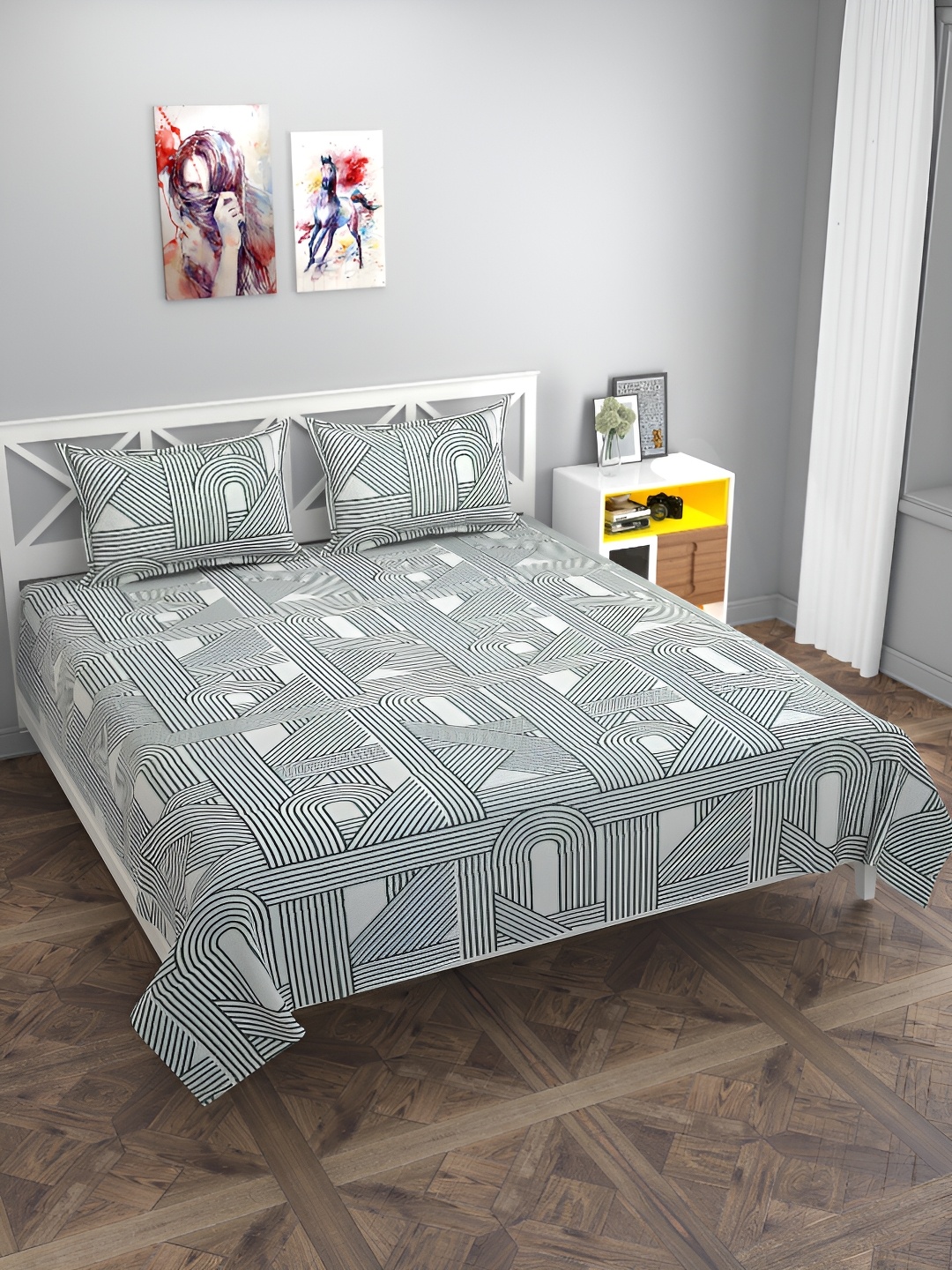 

MULTITEX Green & White Striped 250 TC Queen Bedsheet with 2 Pillow Covers