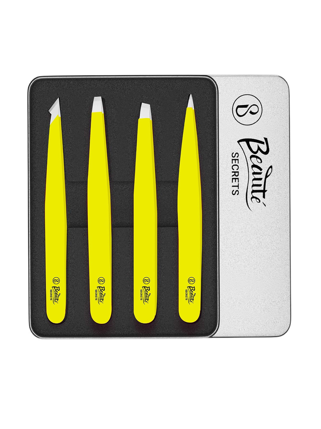 

Beaute Secrets 4Pcs Precision Tweezers for Eyebrows & Facial Hair, Yellow