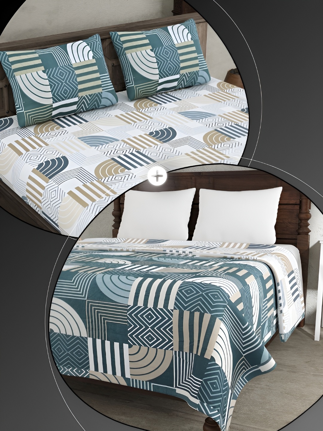 

JAIPUR FABRIC White & Blue Floral Cotton 4 Piece Double King Fine Bedding Set