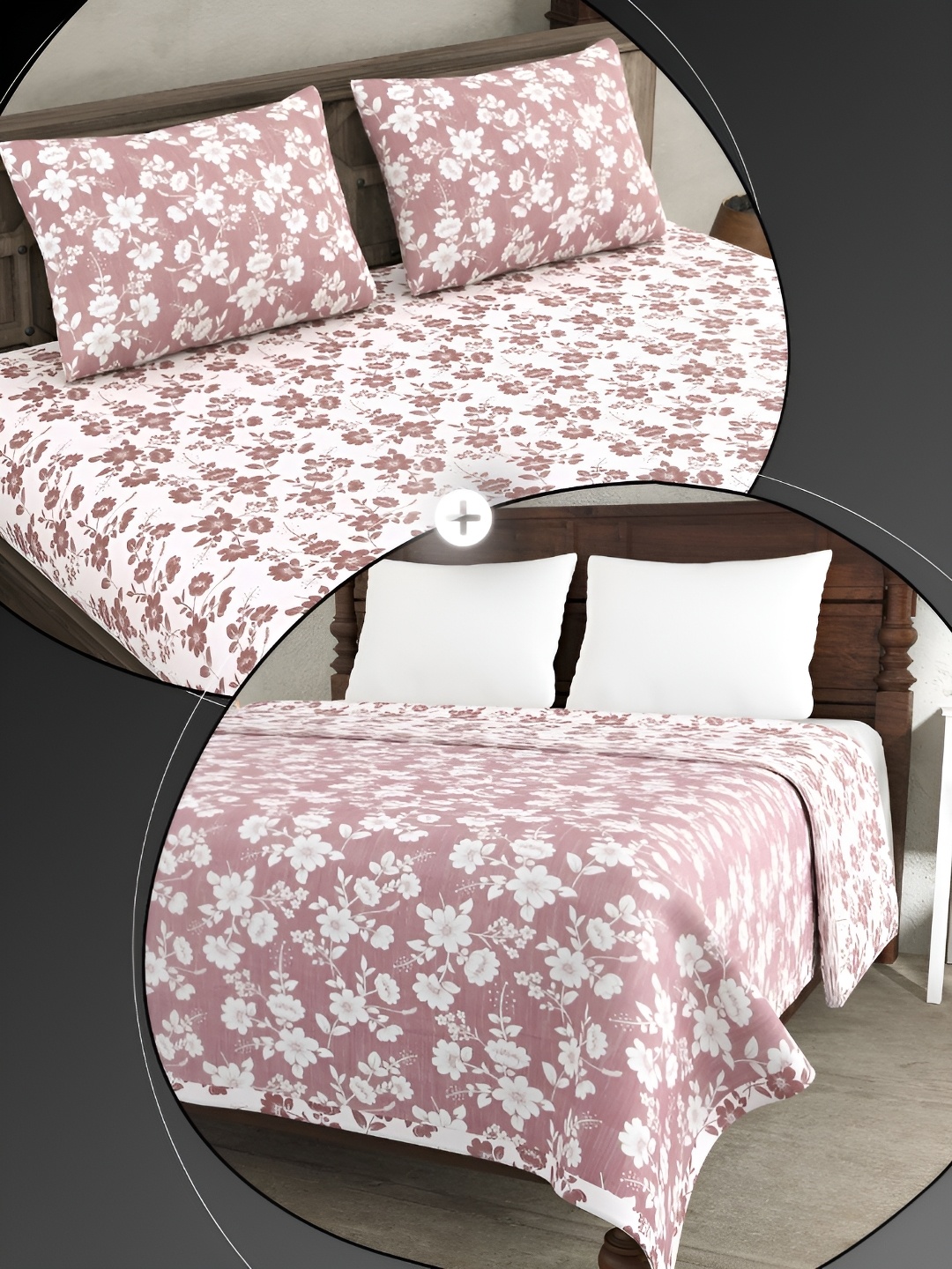

JAIPUR FABRIC White & Pink Floral Cotton 4 Piece Double King Fine Bedding Set