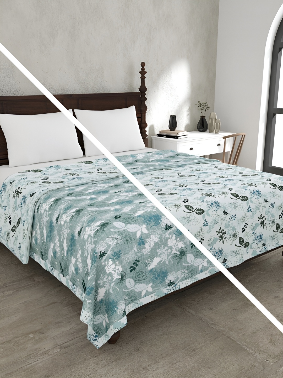 

JAIPUR FABRIC Blue & Black Floral Cotton 4 Piece Double King Fine Bedding Set