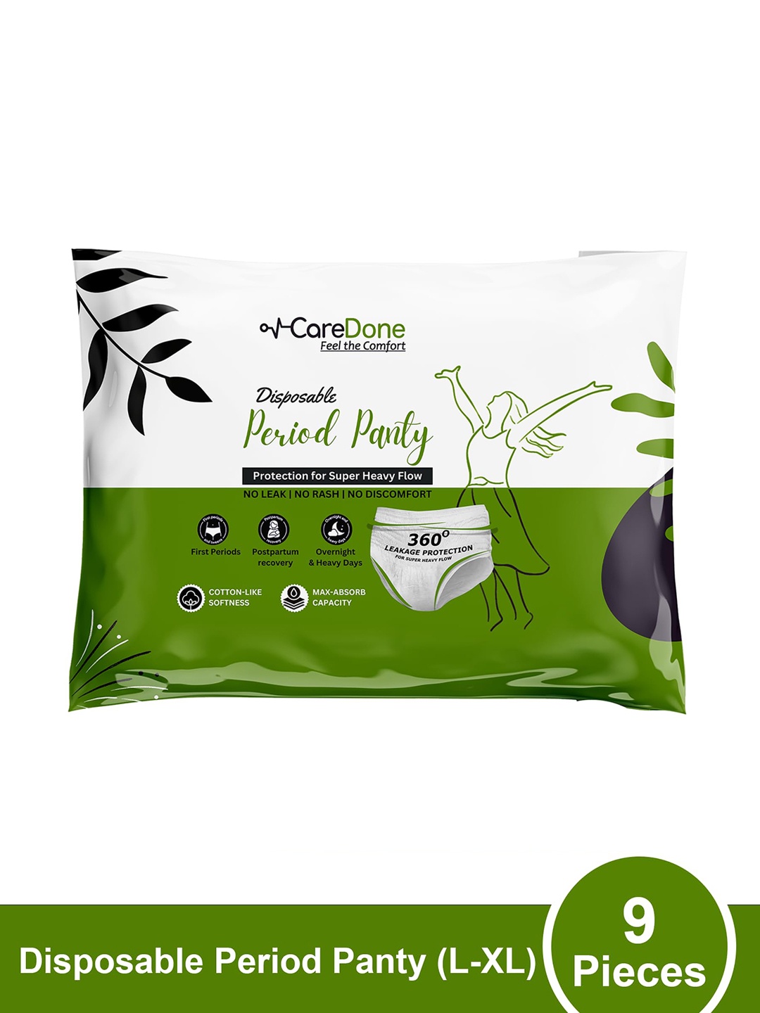 

CareDone Leak-Proof Disposable L-XL Period Panties - 9 Pieces, White