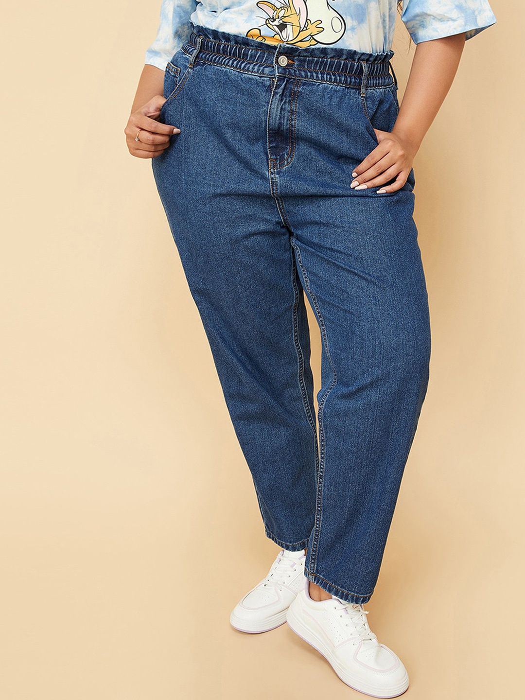 

max Women Plus Size Mid-Rise Clean Look Cotton Jeans, Blue