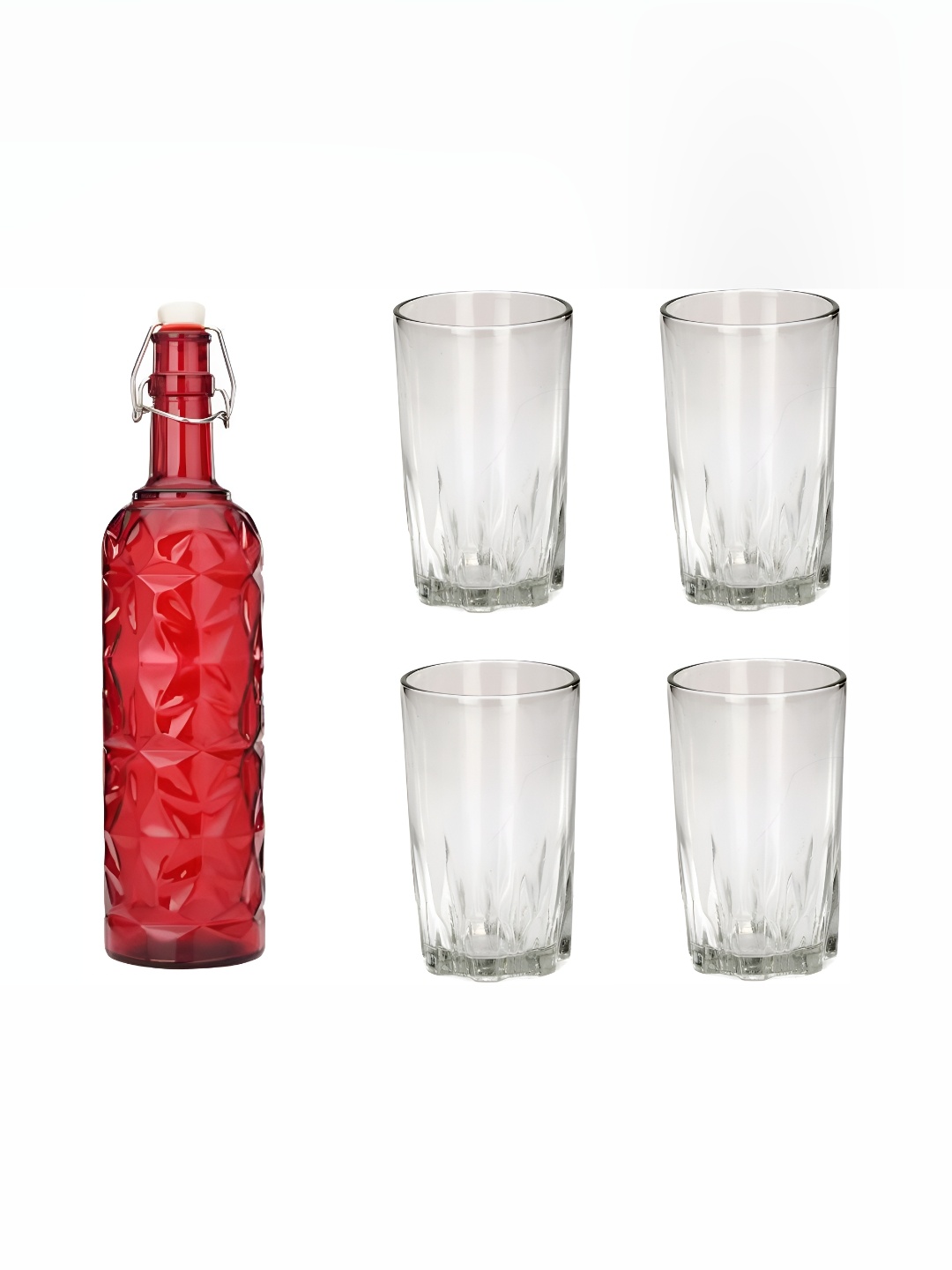 

1ST TIME Red & Transparent 5Pcs Bottle & Glasses Set