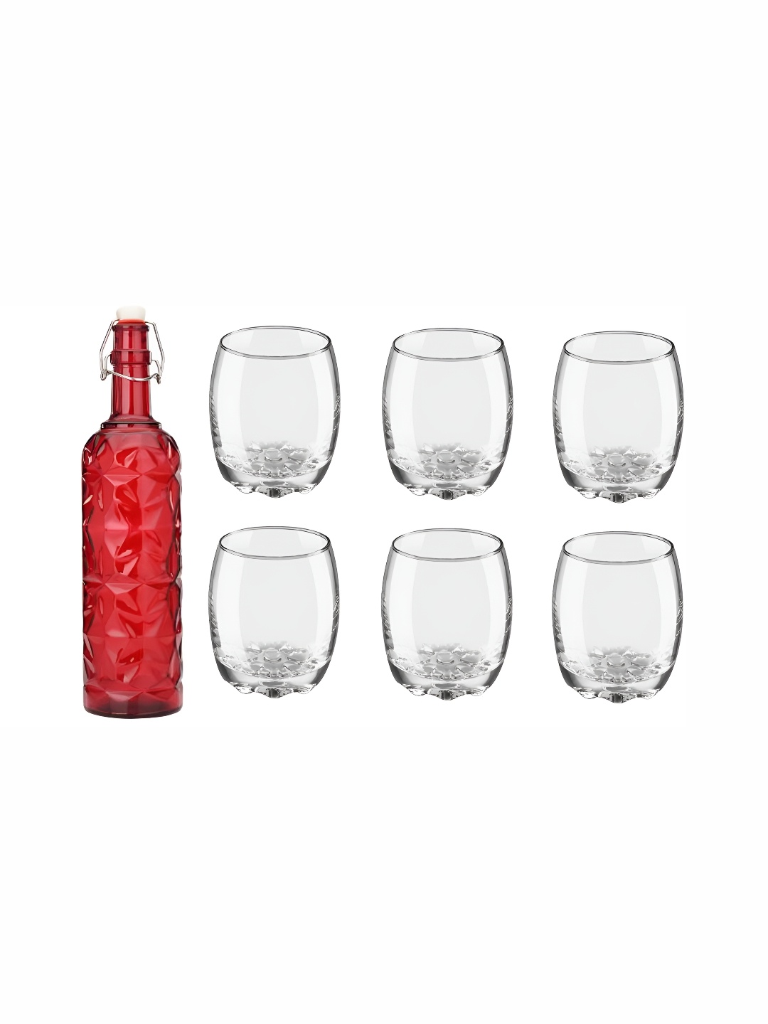 

1ST TIME Red & Transparent Water Bottle With 6 Pieces Glass