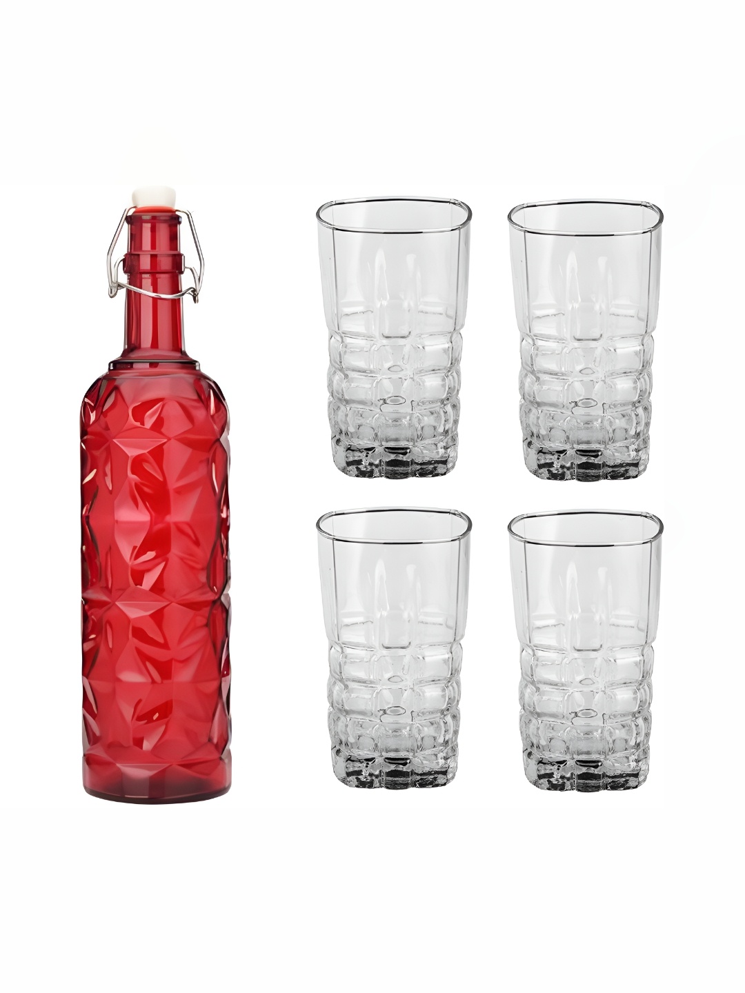 

1ST TIME Red & Transparent 5 Pieces Bottle & Glasses