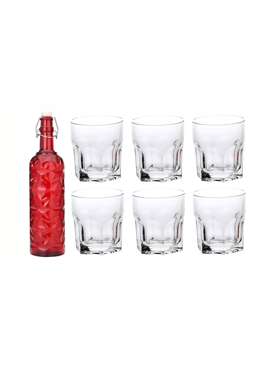

1ST TIME Red & Transparent 7 Pieces Water Bottle With Water Glasses Set